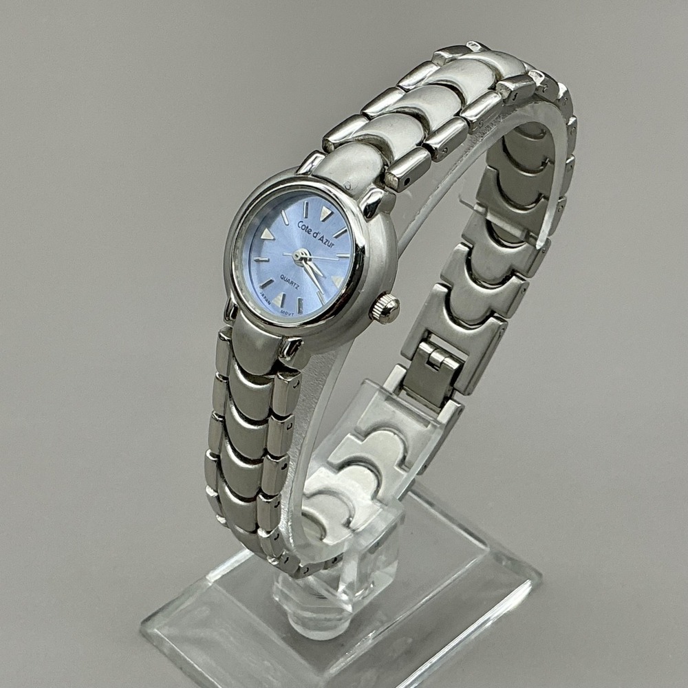 Cote D'Azur Womens Watch Blue Dial Silver Tone Bracelet Analog NEW BATTERY